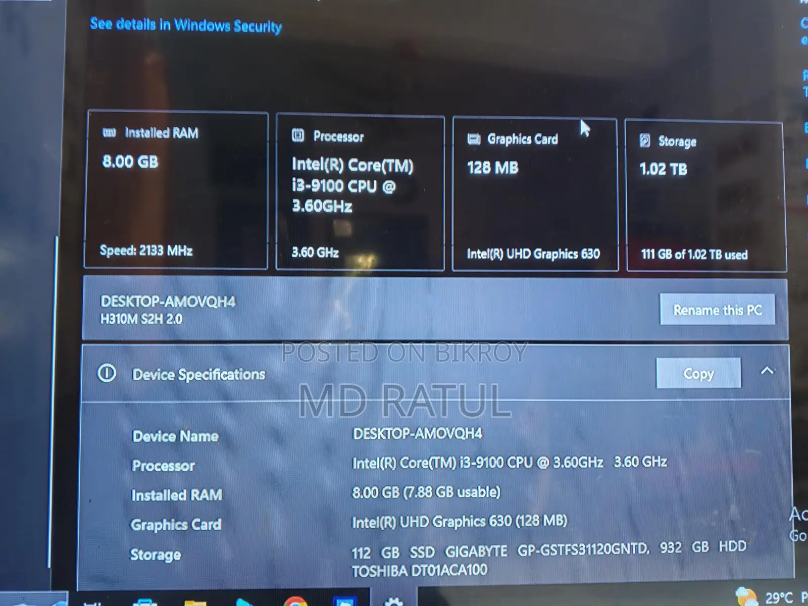 Powerful Desktop PC for Sale – i3 9th Gen | 8GB RAM SSD + HDD