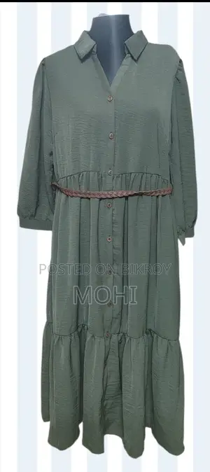 Women Textured A-line Tiered Shirt Dress with Belt
