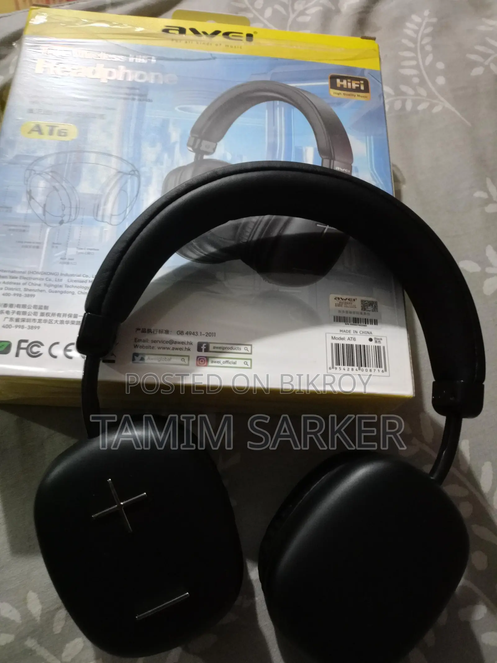 Awei At6 Wireless Stereo Overhead Headphone