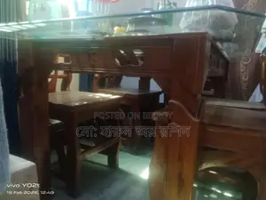 Original Teak Wood Bed, Showcase, and 6-Seater Dining Table for Sale