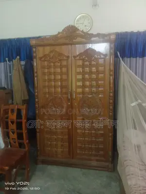 Original Teak Wood Bed, Showcase, and 6-Seater Dining Table for Sale