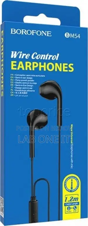 Borofone BM54 Maya Universal Wired Earphones with mic - Black