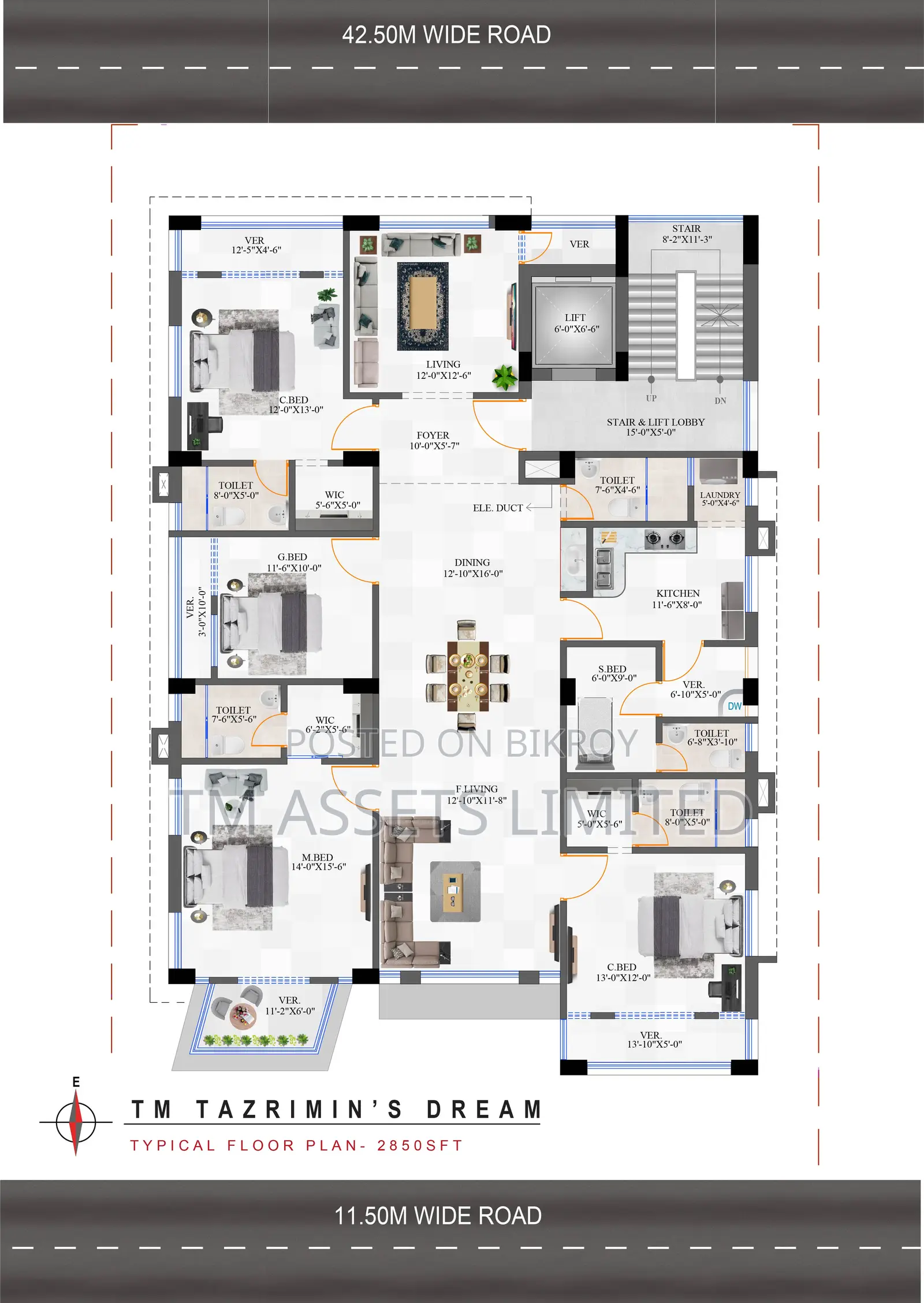 2850 Sq.Ft Corner Flat with Three-Side Open View in Jalshiri