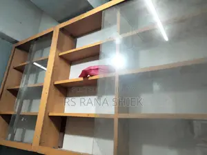 Fridge, Aluminum Rack, Glass Chairs, Large Sitting Bench.