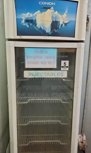 Fridge, Aluminum Rack, Glass Chairs, Large Sitting Bench.