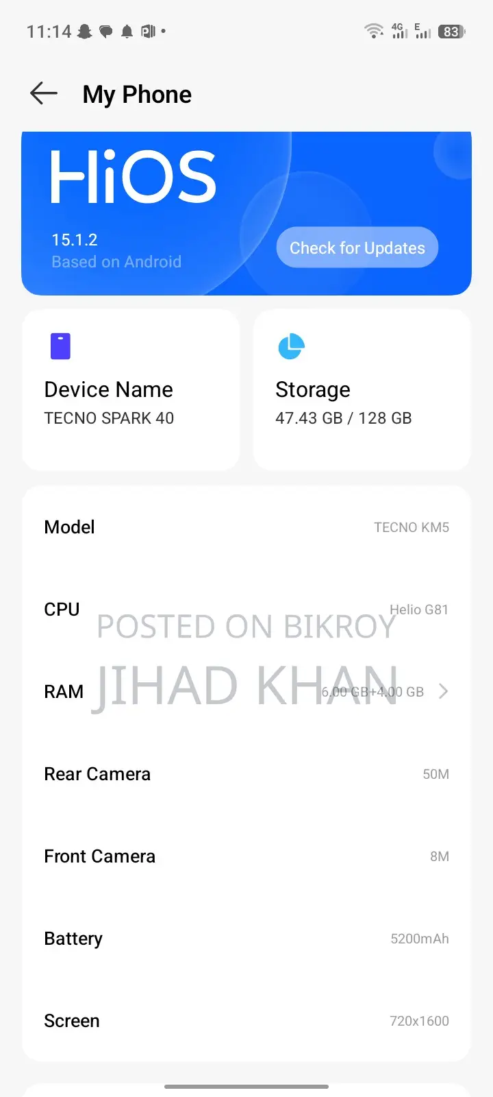 Tecno spark 40 (Used)
