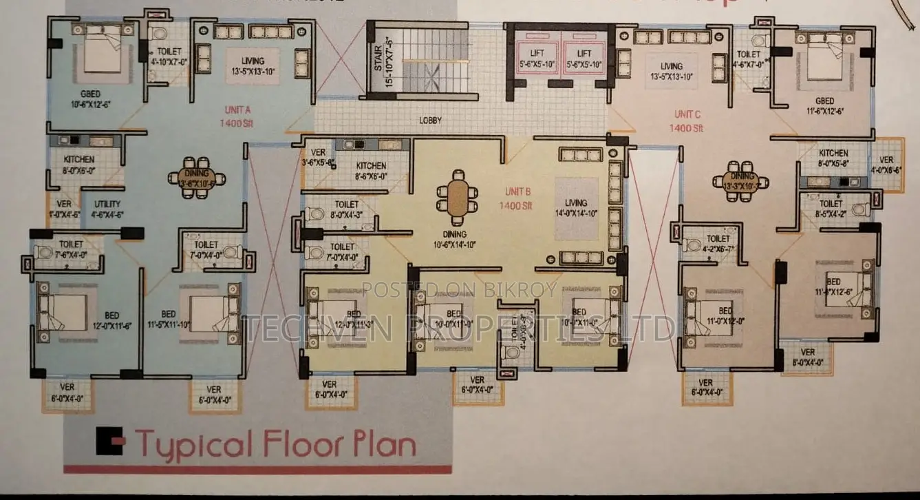 1400 sqft ready flat at 6750 taka per sqft in Shyamoli Bhuiya Goli