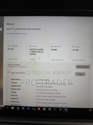 HP Elitebook 850 G7 Processor: I7-10610u (10th Gen) RAM: 16GB SSD: 512GB