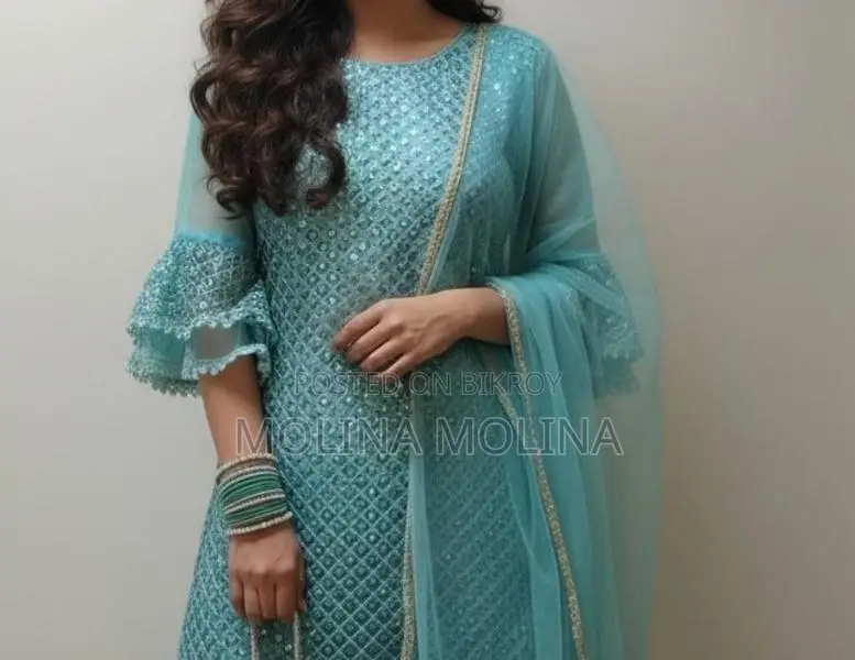 রেডিমেড গারারা সেজ গ্রিন চুমকি প্যাটার্ন