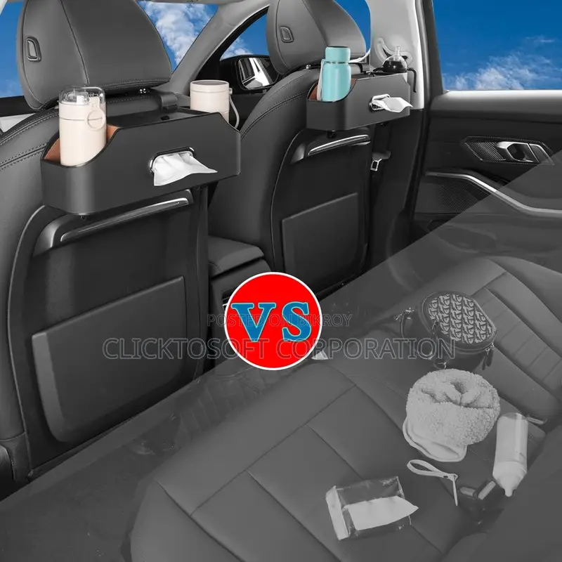Car Back Seat Tissue Box Holder – 3-in-1 Multi-functional Organizer