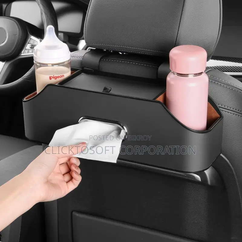 Car Back Seat Tissue Box Holder – 3-in-1 Multi-functional Organizer