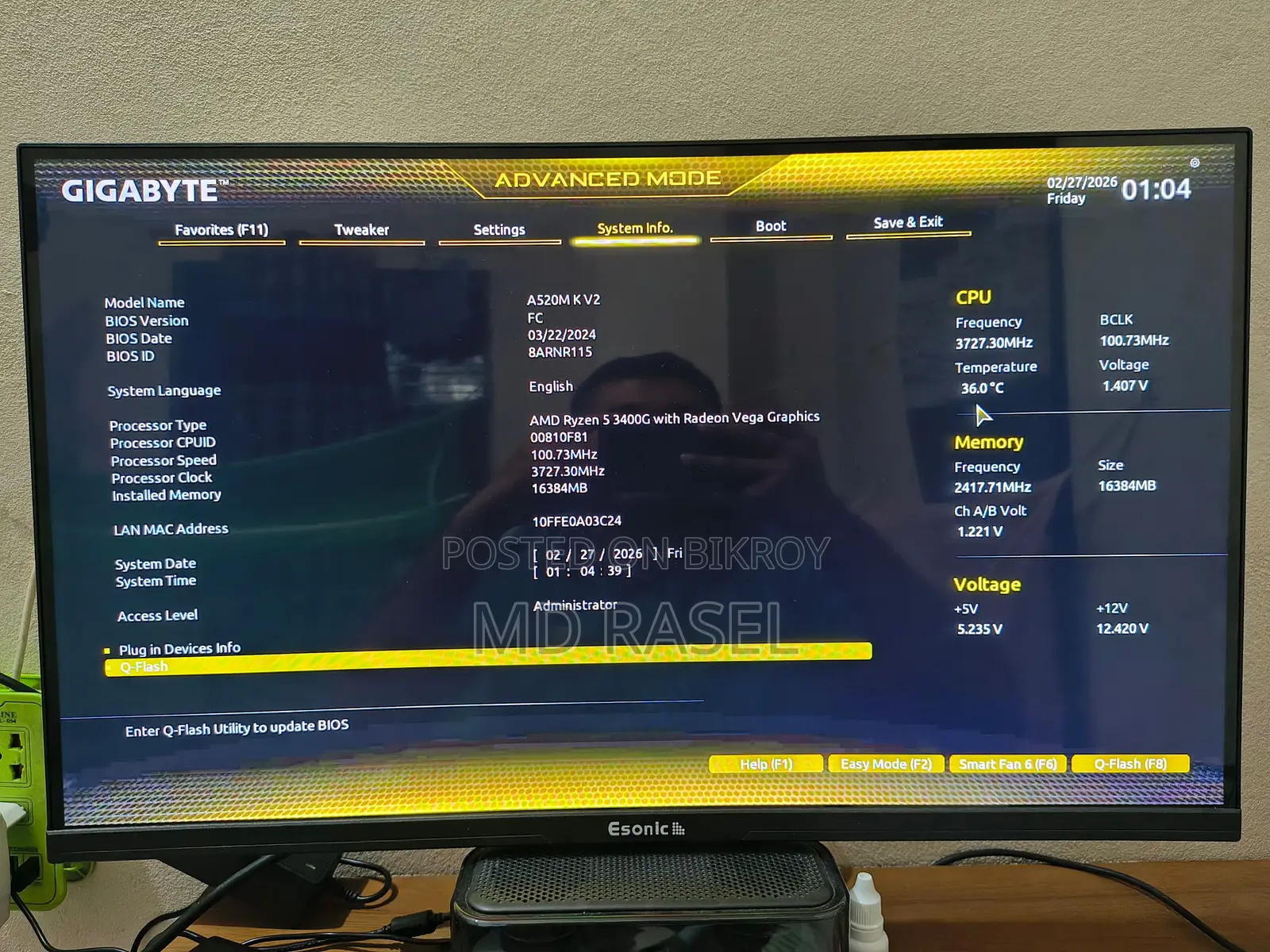 Amd Ryzen 5 ( 3400g) With Gigabyte Motherboard 520 M