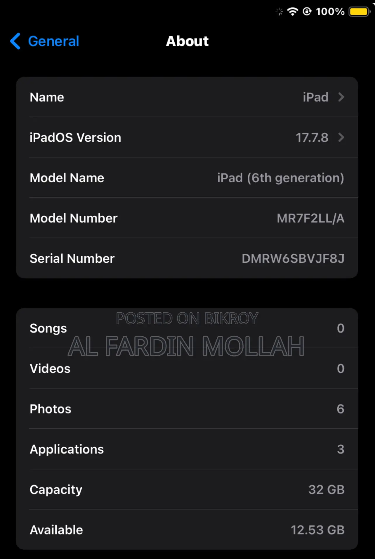 Apple iPad 6th Generation | 32GB Space Grey iPadOS 17.7.8 Cover