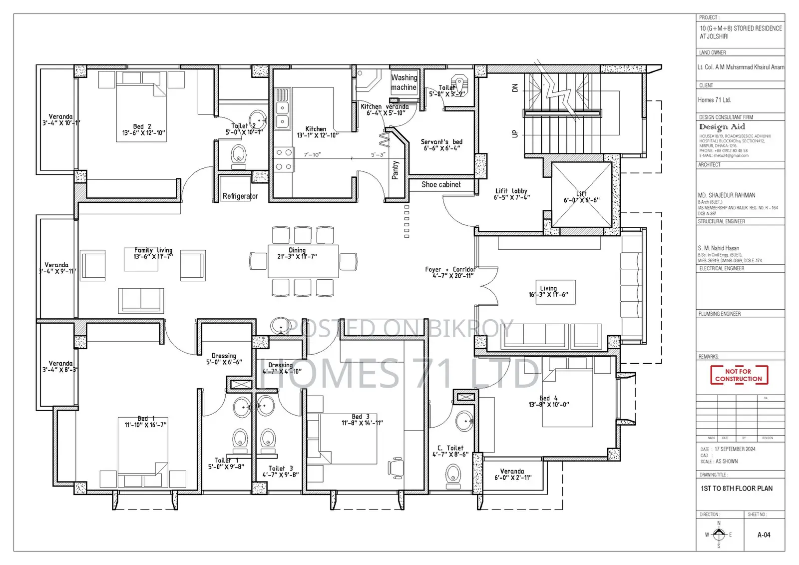 2850 Sft Three Side Open Flat For Sale at Jolshiri Abashon
