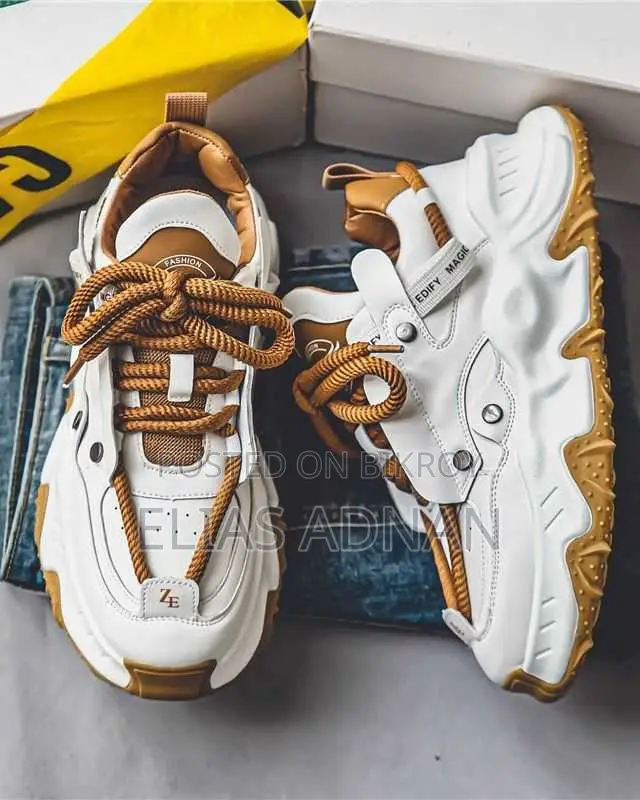 Premium White Brown Chunky Sneakers Men’s Casual Sports Shoes