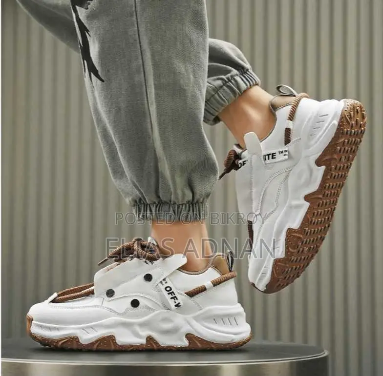 Premium White Brown Chunky Sneakers Men’s Casual Sports Shoes