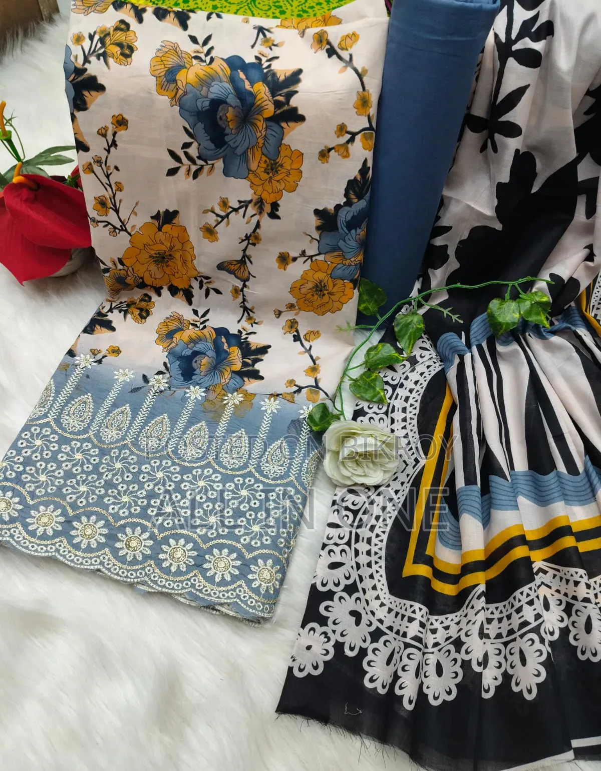 Unstitch Printed Three Piece Masal Cotton Three Piece
