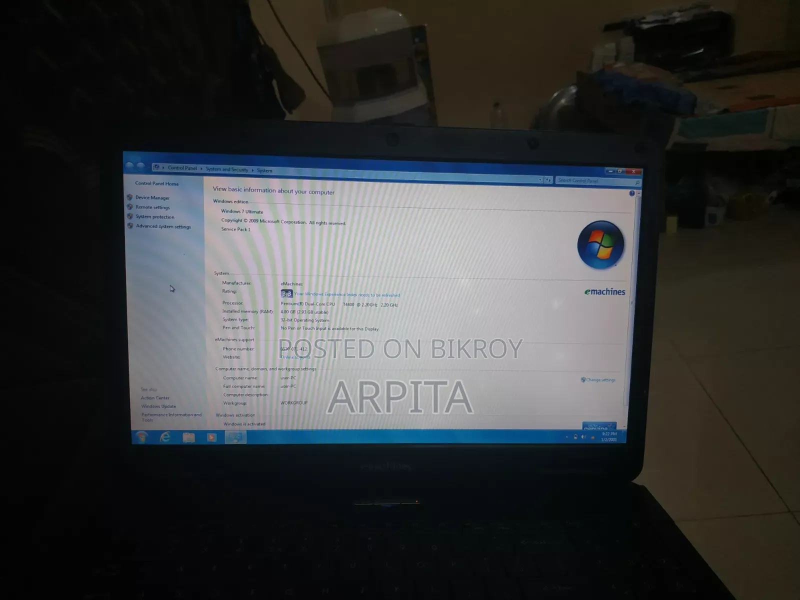 Laptop Acer eMachines E627 4GB Intel Pentium SSD 256GB