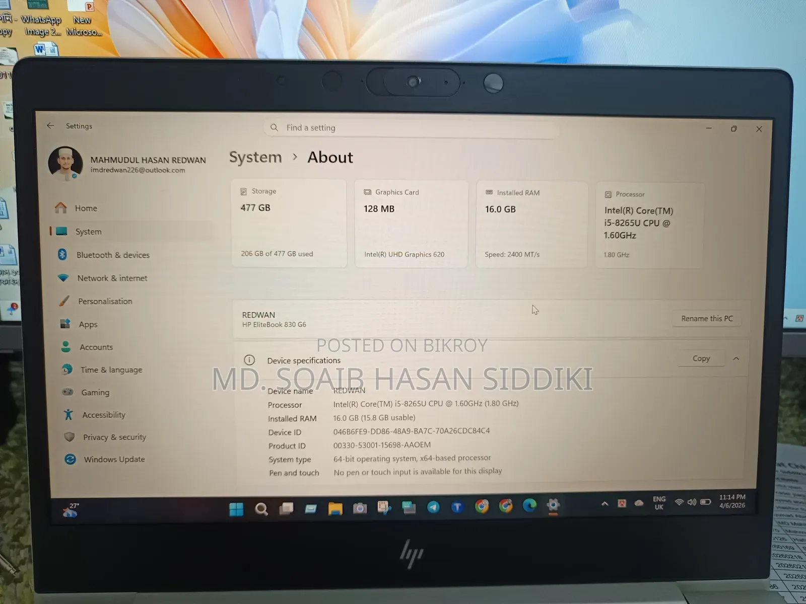 Laptop HP EliteBook 830 G6 8GB Intel Core i5 SSD 500GB