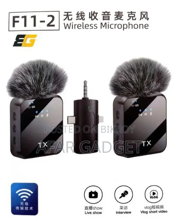 F11-2 কলার ওয়্যারলেস মাইক্রোফোন (iphone/android & Type-c Supported)