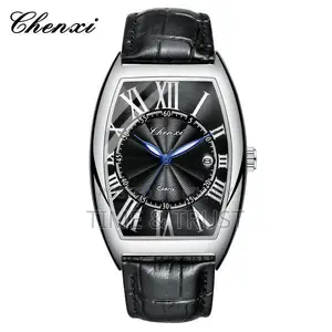 Chenxi Barrel Mens Quartz Genuine Leather