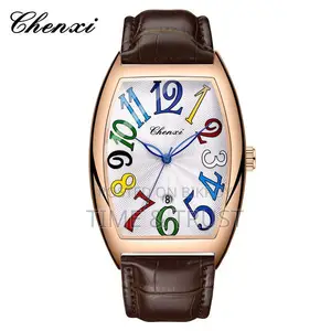 Chenxi Barrel Mens Quartz Genuine Leather