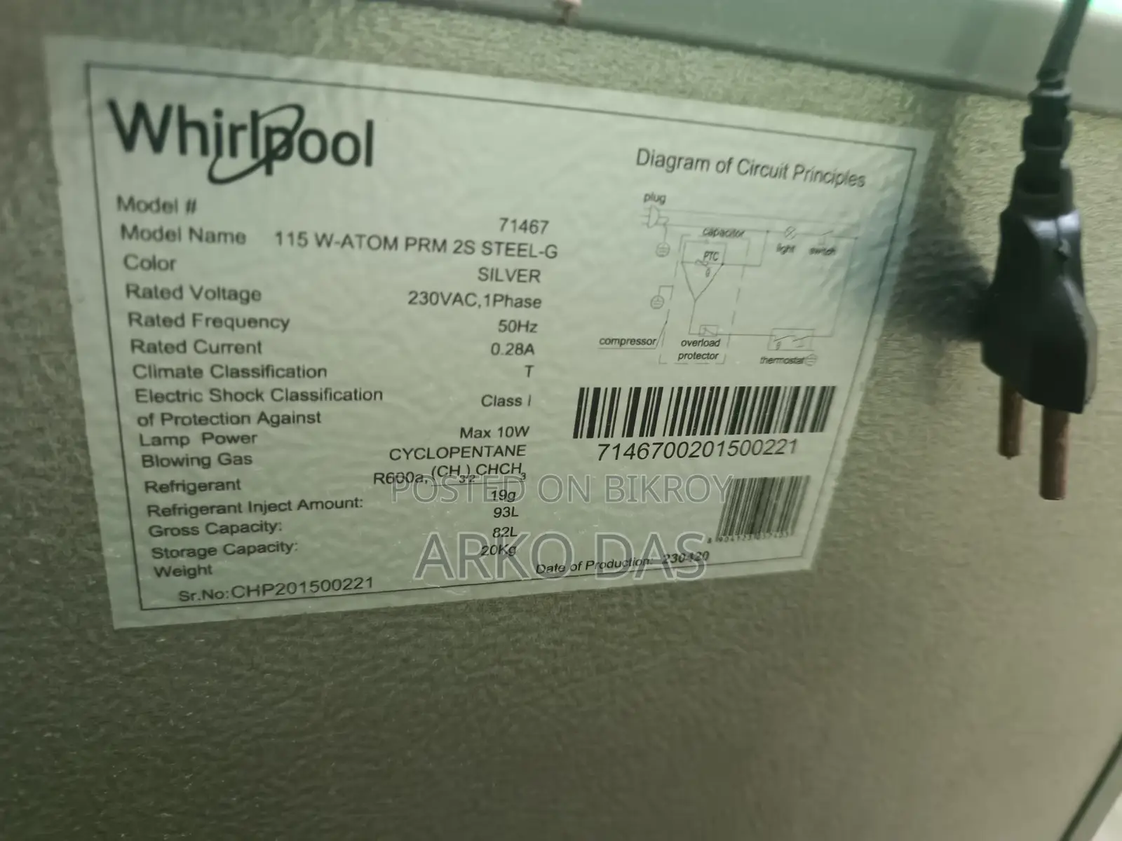 Whirlpool Original Fridge 115W Atom Prm 2S