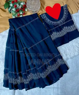 সফট জর্জেট এমব্রয়ডারি শাড়ি ব্লাউজ পিস সহ