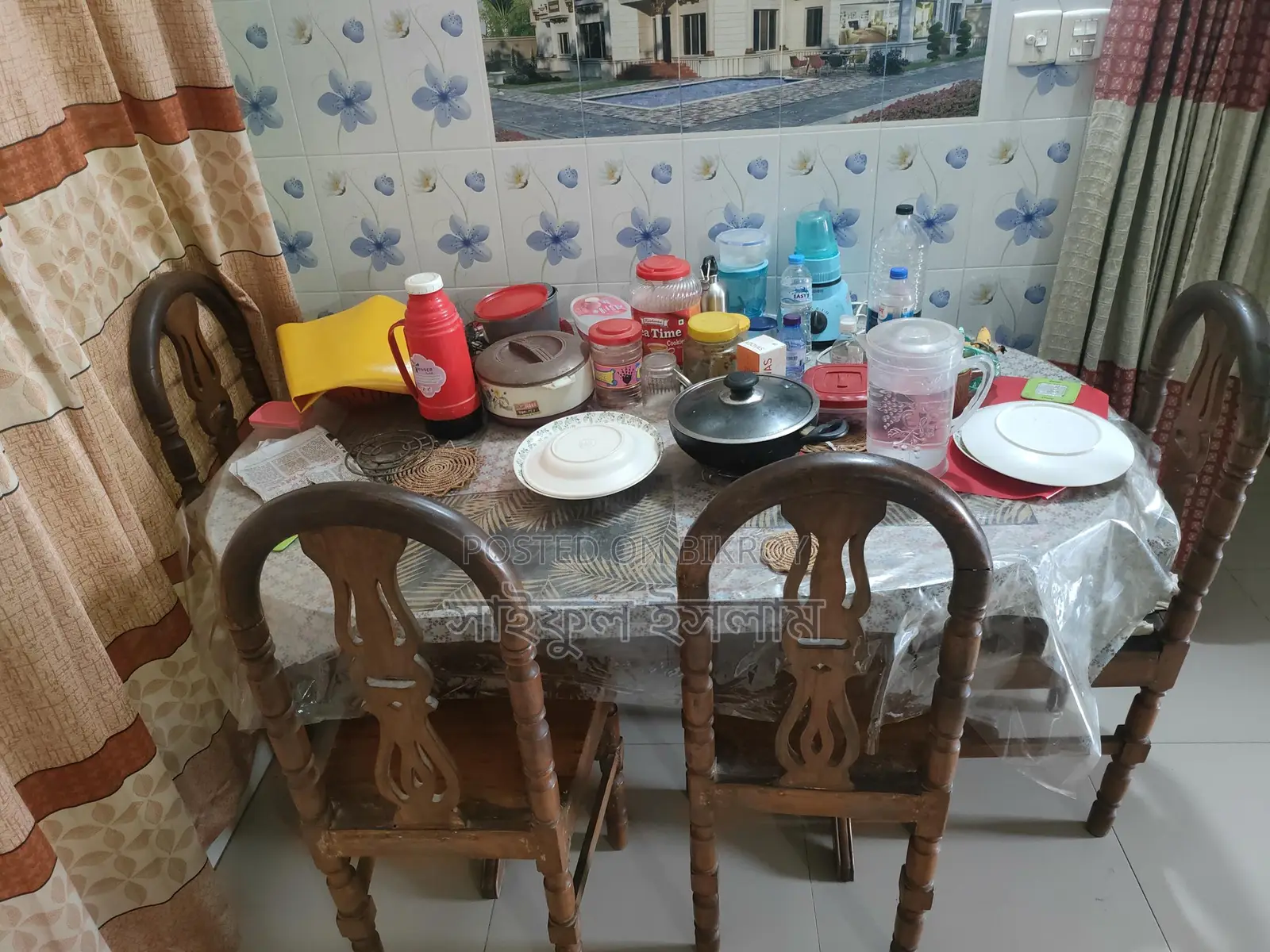 সেগুন কাঠের ডাইনিং টেবিল ও চেয়ার
