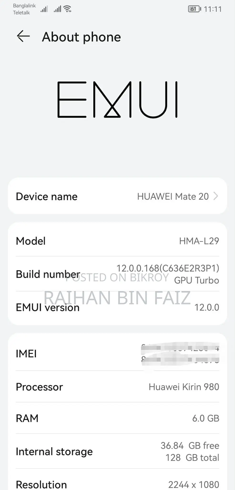 Huawei Mate 20 (Used)