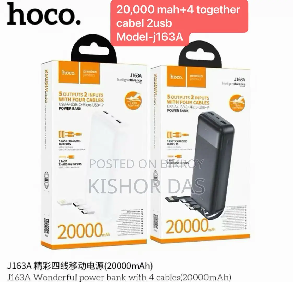 Hoco J163A 20,000mah Power Bank with 4 Built-in Cables