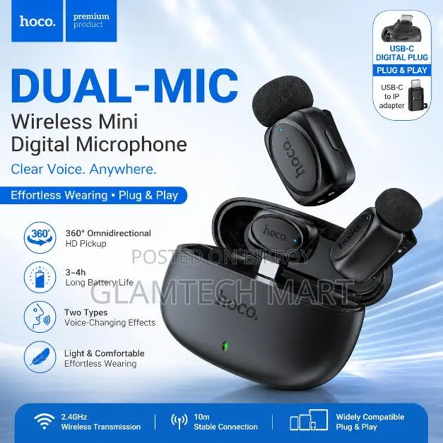 Hoco Dual-mic Wireless Mini Microphone
