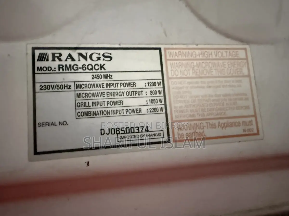 ব্যবহৃত RANGS মাইক্রোওয়েভ ও গ্রিল ওভেন (মডেল: RMG-6QCK)