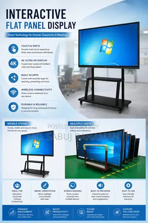 Bozee 75" 4K UHD Smart Interactive Flat Panel Display Dual Operating Sys