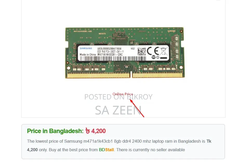 Samsung M471A1K43CB1 8GB DDR4 2400 MHz Laptop RAM