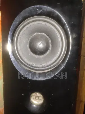 Class D amplifier with two tower speakers and 24V adapter