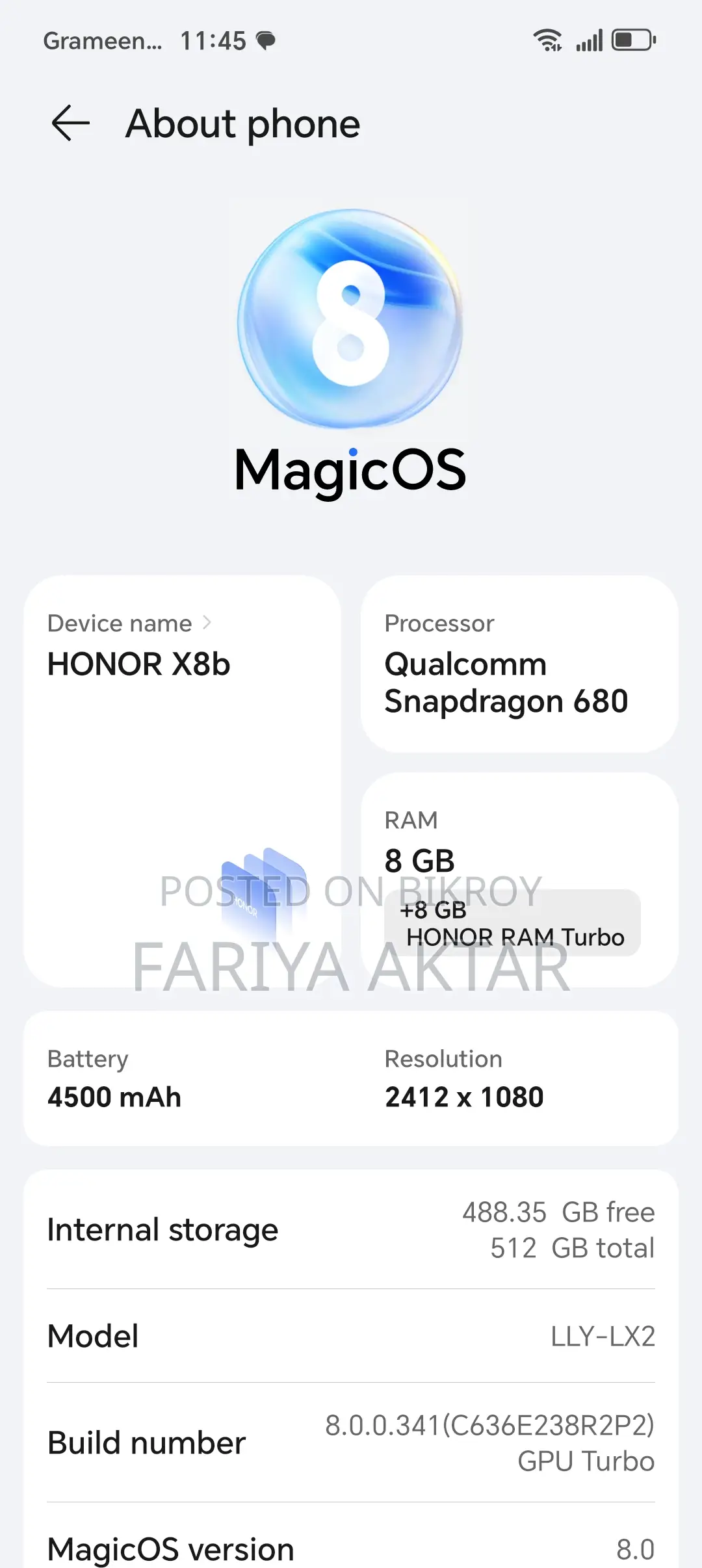 Huawei x8b 8/512 GB (Used)