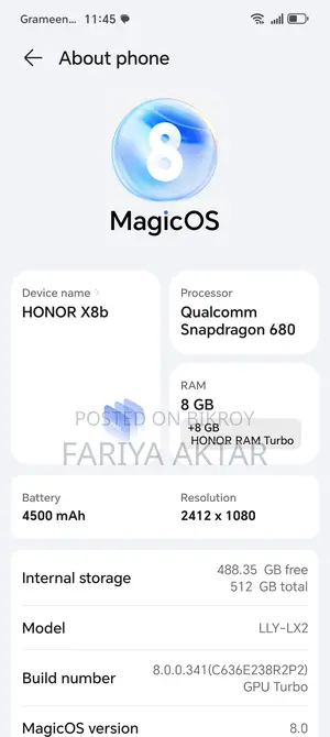 Huawei x8b 8/512 GB (Used)