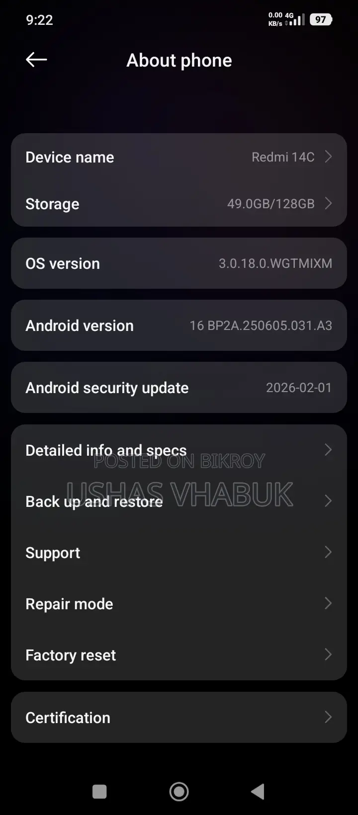 Xiaomi Redmi 14 c . (Used)
