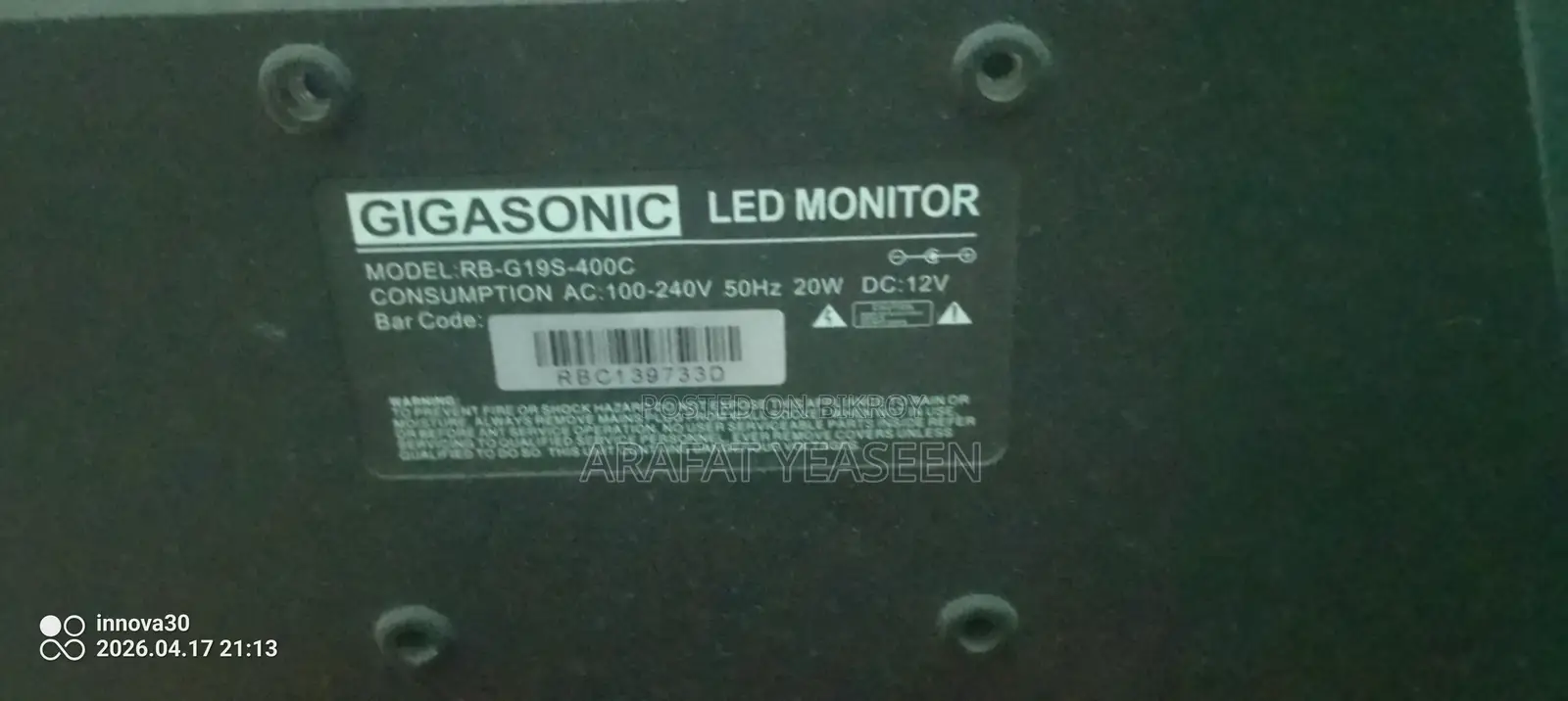 Gigasonic LED 19 Inch Model: RB-G19S-400C