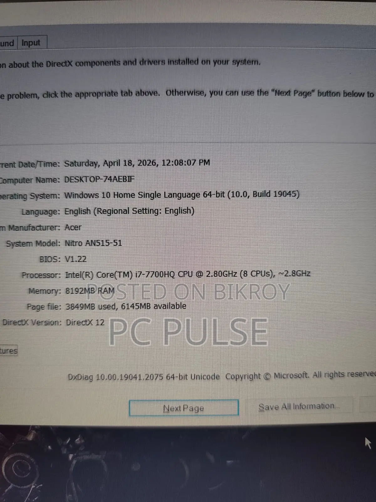 Acer Nitro 5 Gaming Laptop | Core i7 7th Gen GTX 1050 Ti 4GB