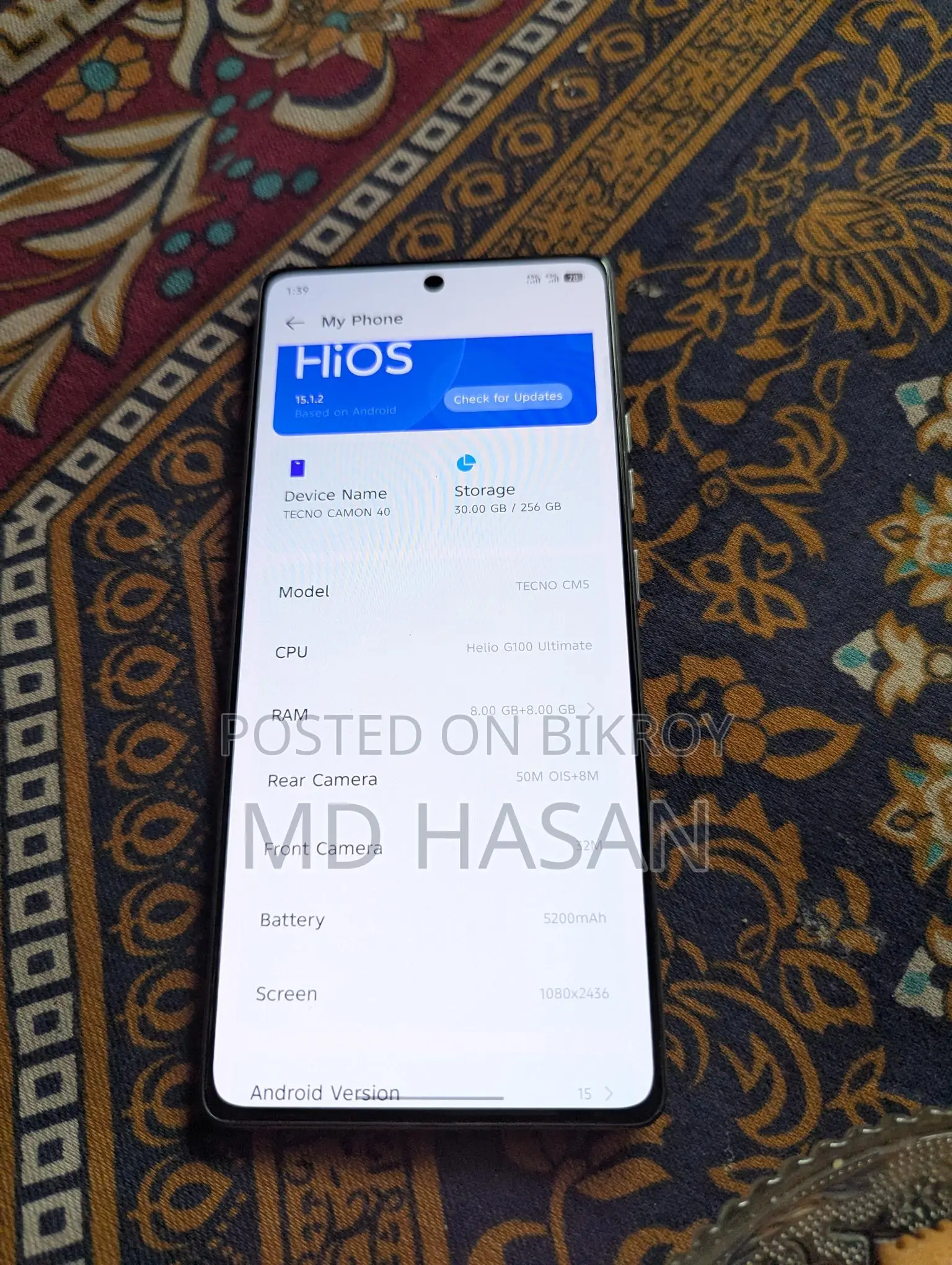 Tecno Camon 40 Pro 8+256GB 50+32 Ai (Used)