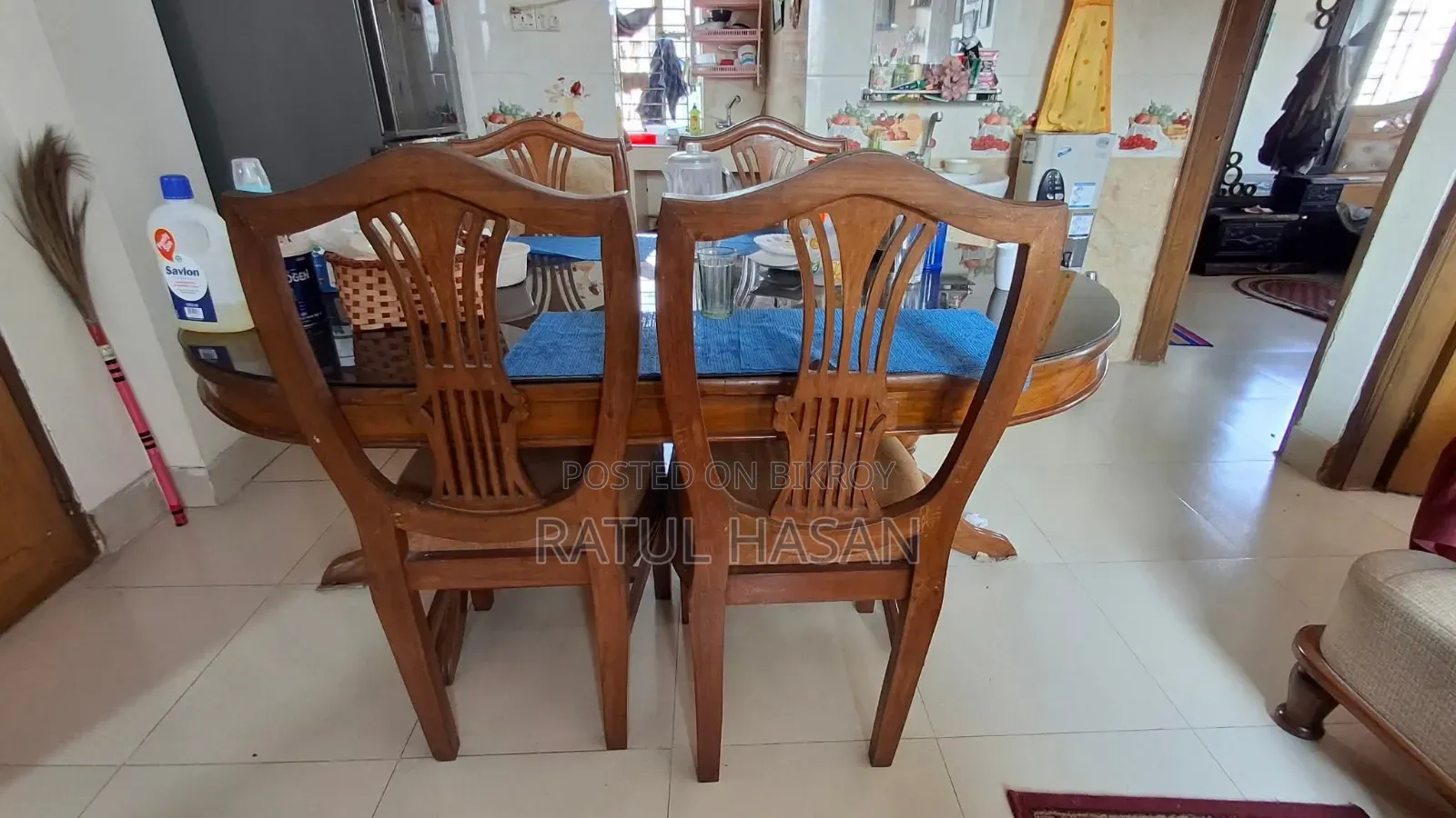 Teak Wood 6-Chair Dining Table for Sale