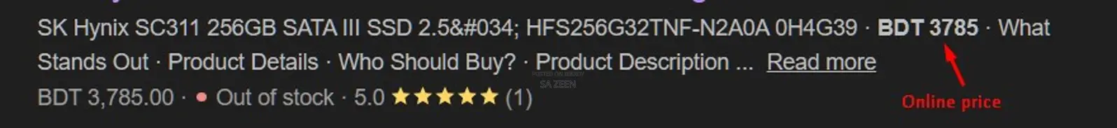 SK Hynix SC311 SATA 256GB SSD.