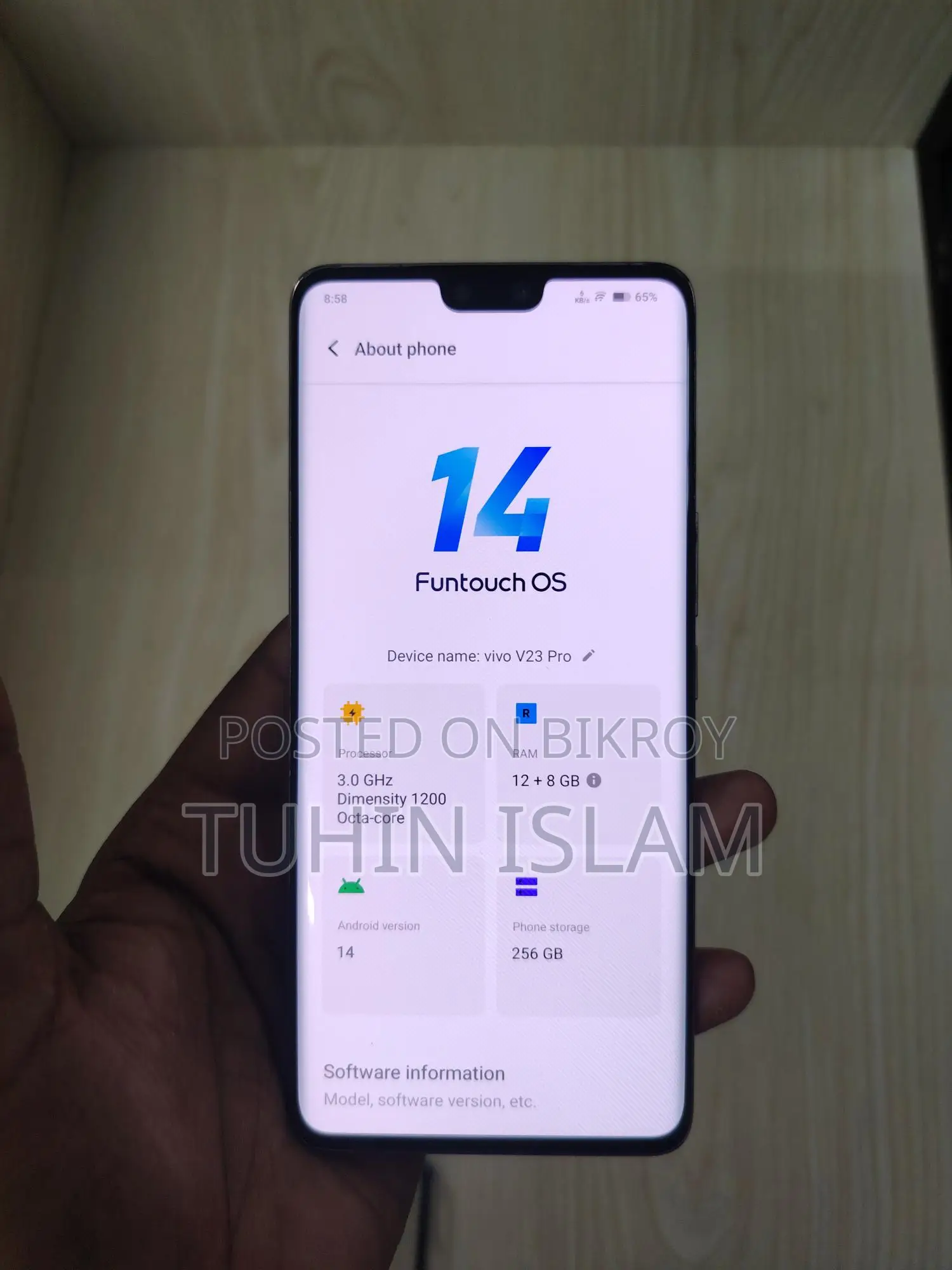 Vivo V23 Pro অ্যান্ড্রয়েড ভার্সন ১৪ (ব্যবহৃত)
