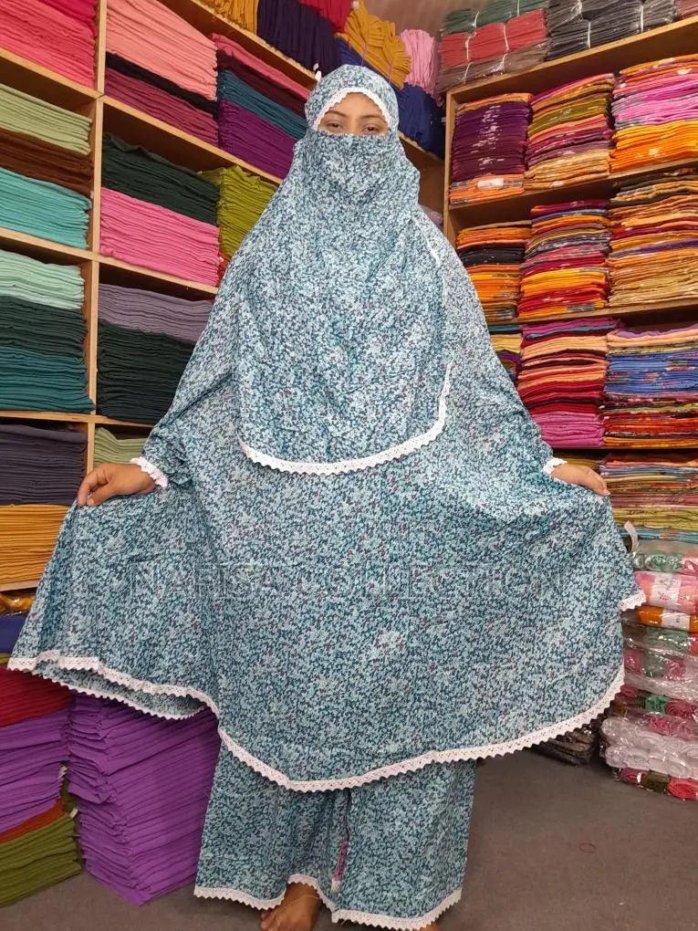 Cotton Long Khimar and Linen Palazzo Set