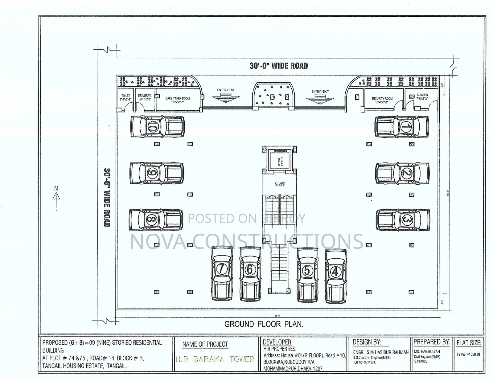 1060 sft. Flat for sale @ Tangail Housing Estate, sadar.