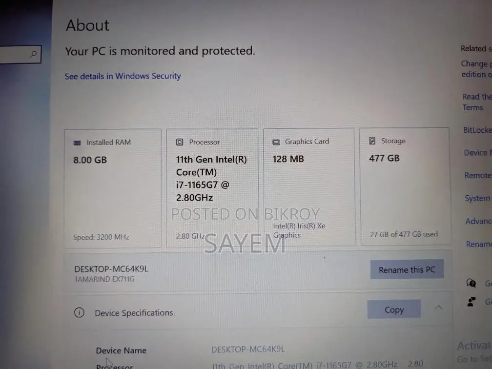 Walton i7-11gen 256 NVMe 8GB RAM