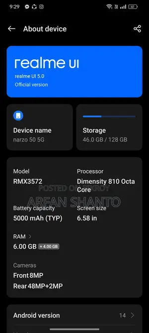 Realme Narzo 50 . (Used)