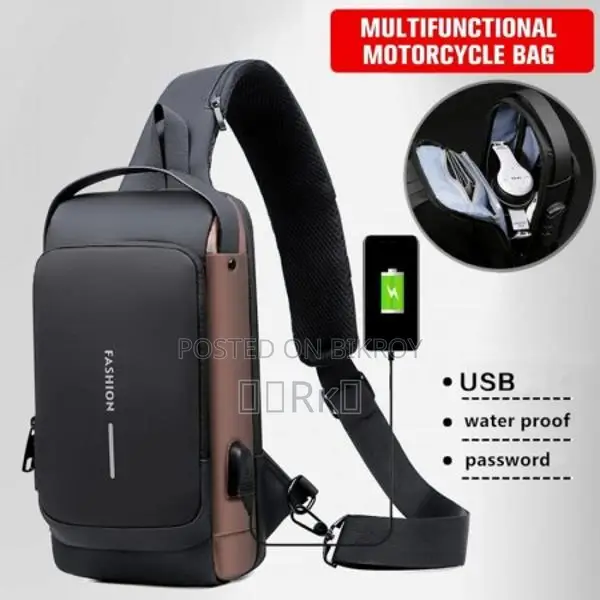 USB Charging Sport Sling Anti-Theft Shoulder Bag (Brown)